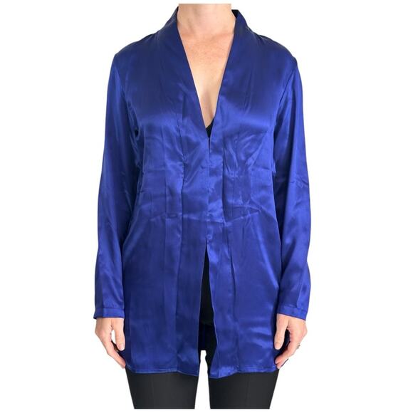 Haider Ackermann Shawl Collar Tunic Blouse size FR 34 Cobalt Blue Silk Satin - Picture 3 of 12